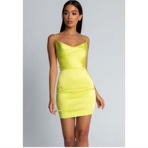 Meshki Zoey Cowl Neck Strappy Back Mini Dress Lime Green Medium